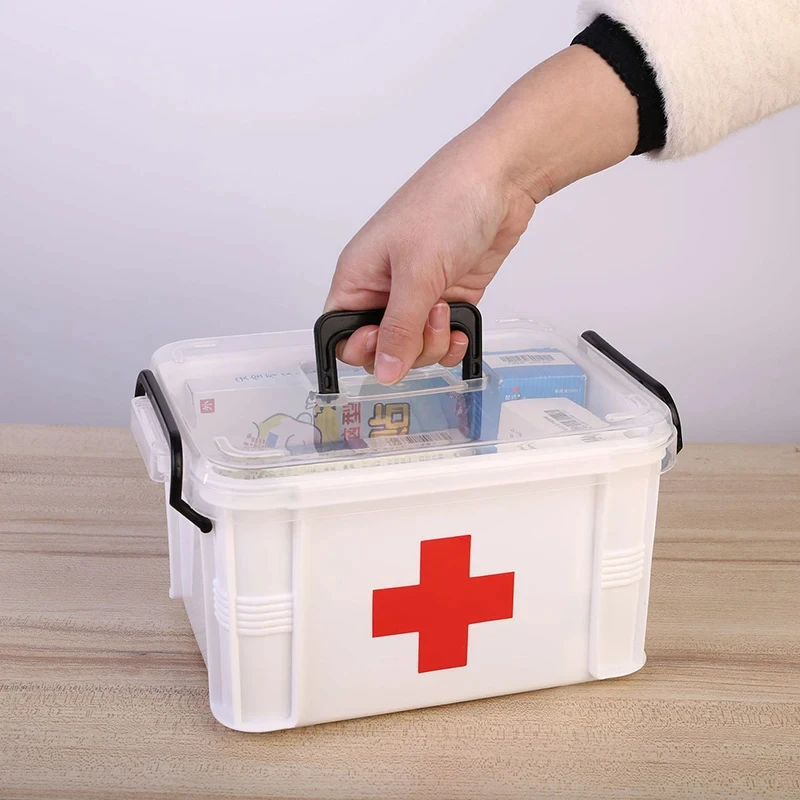 First Aid Kit Medicine Storage Box Portable Emergency Box Household Double Layers Medicine Boxes Medical Kit Storage Organizer