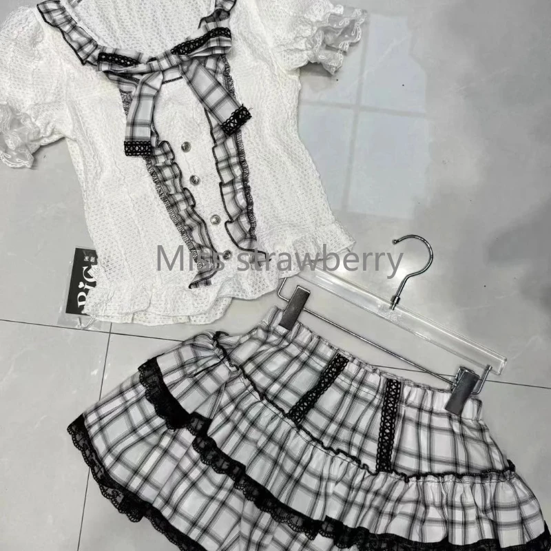 Moonlit Rose لطيف الحد من العمر فتاة حلوة الدانتيل حافة التخسيس تصميم أعلى نصف الجسم كعكة تنورة السراويل قطعتين مجموعة #2