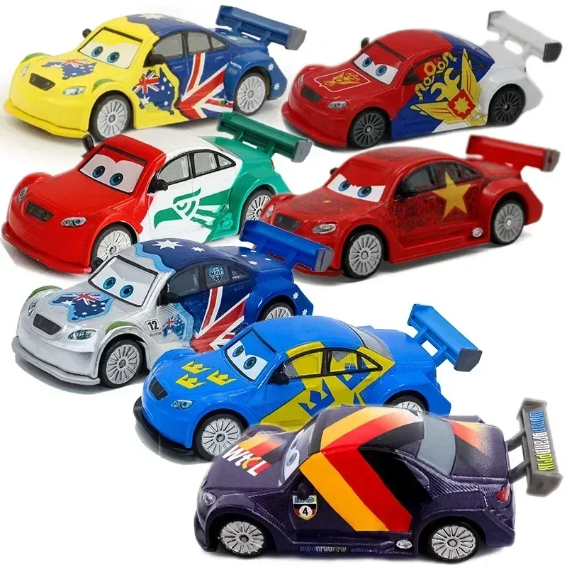 Alloy Disney Pixar Cartoon Cars National Flag Painting  Lightning Mcqueen Toys Metal Model Birthday Gift For Boys