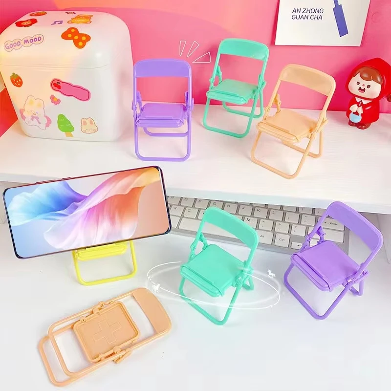 

Candy Color Folding Chair Stand Portable Desktop Mobile Phone Stand Creative Mini Lazy Bracket Desktop Decoration