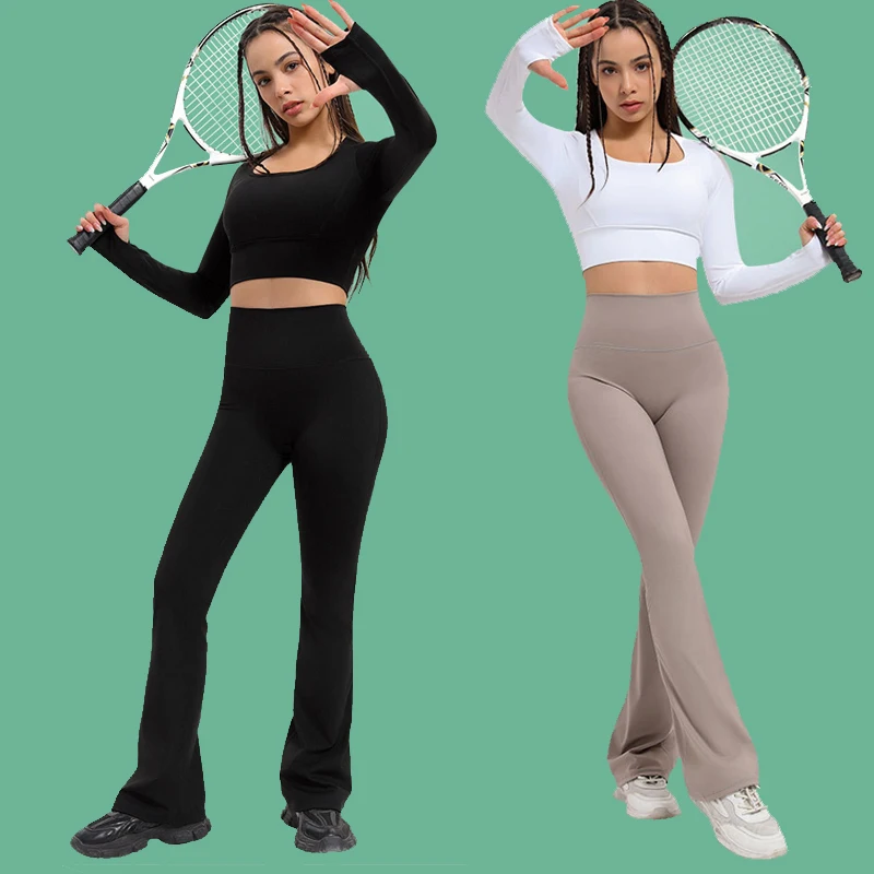 Women Yoga Flare Pants Stretch High Waist Casual Workout Gym Fitness Leggings Women Sportswear Nylon Dance Bell Bottom Trousers