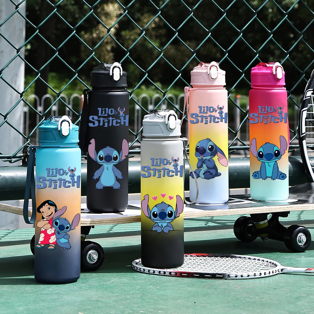 750ml Disney Lilo Stitch Water Cup Anime Portable Children Cute Plastic Cartoon Outdoor Sport Large Capacity Water Bottle Gifts