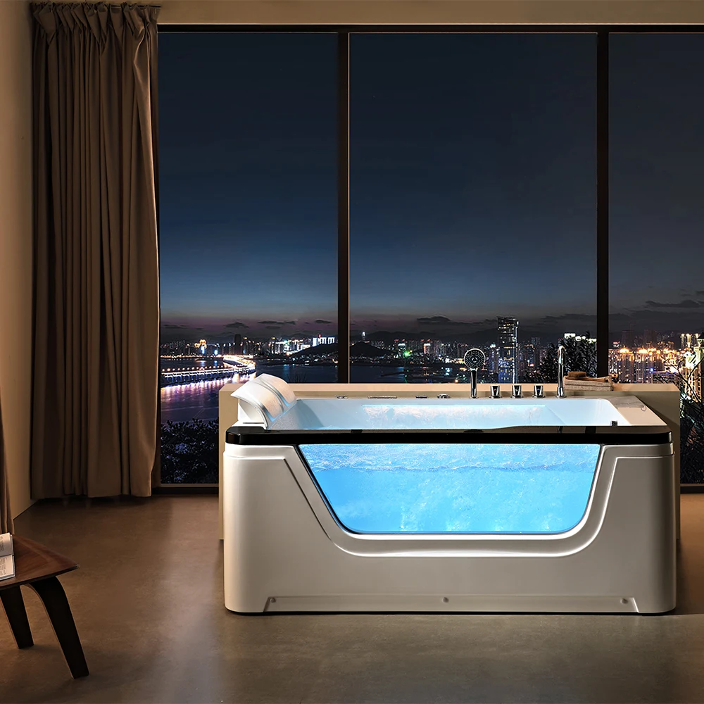 Luxury Thermostatic Hot Tub Spa Whirlpool Bath Tub Freestanding Acrylic Double People Use Massage Bathtub