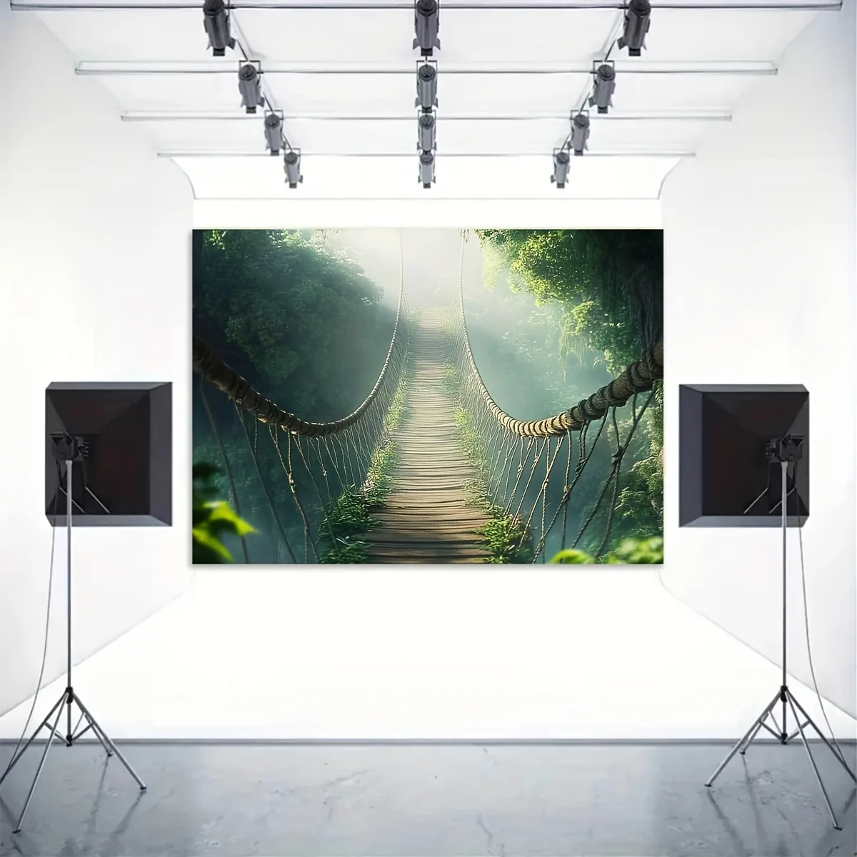 Serene Forest Rope Bridge Tapestry Wall Hanging Art Print Jungle Nature Pathway Abstract Boho Home Decor Artwork Canvas Mural De
