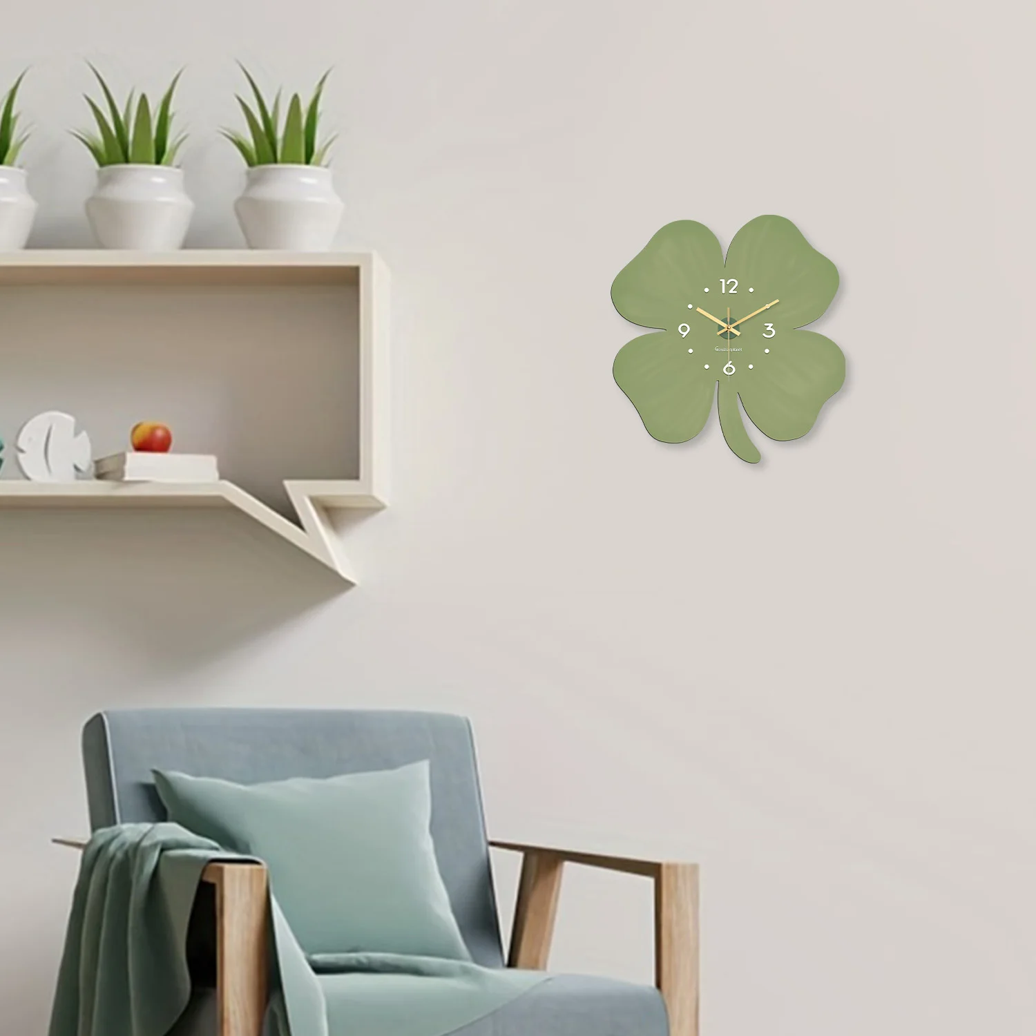 Modern Creative Four-Leaf Clover Crystal Porcelain Wooden Wall Clock for Living Room, Bedroom, Kitchen, Home Decoration, Silent Quartz Clock, Holiday Gift, 12 Inches 14inch 16inch (Without Battery)