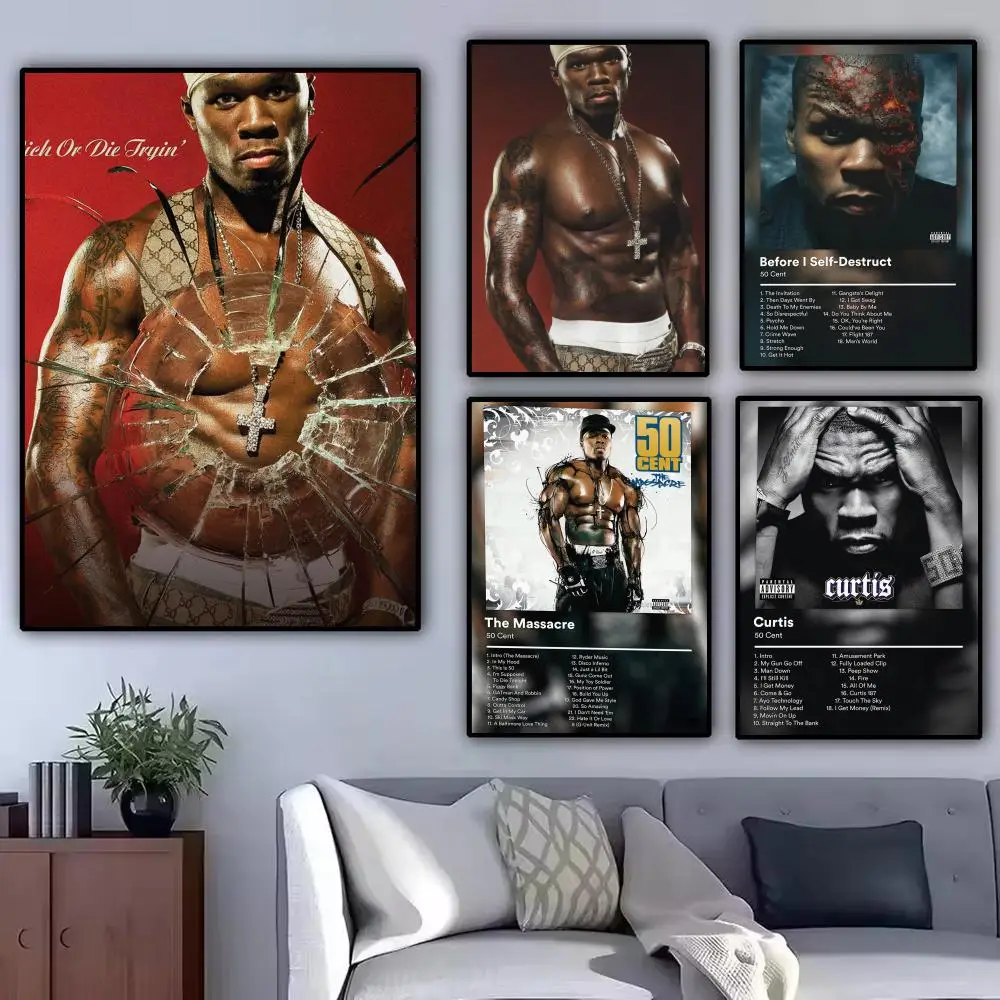 Famous Rapper 50 C-Cent Painting Calligraphy Modern Canvas Poster Wall Art Aesthetic Bedroom Decor for Cafe Home Gift