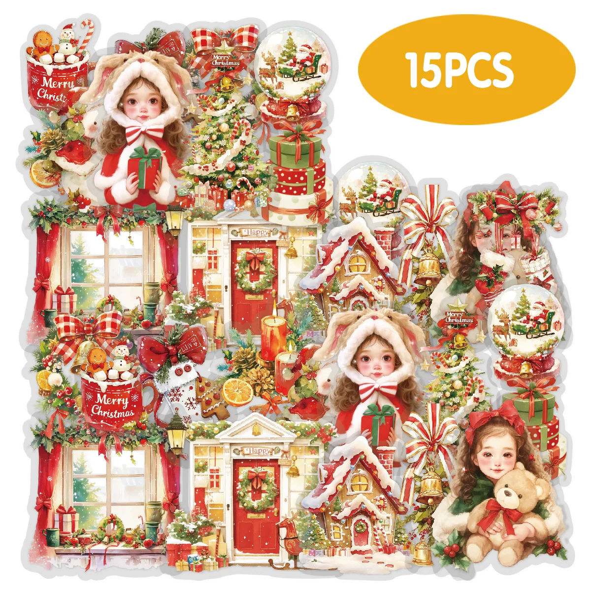 Etori Life 15Pcs Christmas Adventure Cartoon Cute Christmas Character Pattern Stickers for Decorating Laptops, Phone Cases, Suitcases, Gift Boxes, Gift Paper Bags, Photo Albums, Children's Stickers