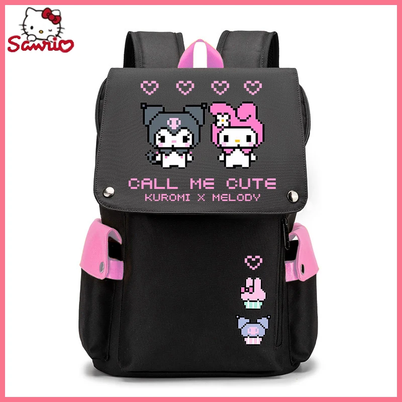 Sanrio Anime Kuromi My Melody Large Capacity Backpack Schoolbag Cute Pixel Style School Supplies Girl's Christmas Birthday Gift