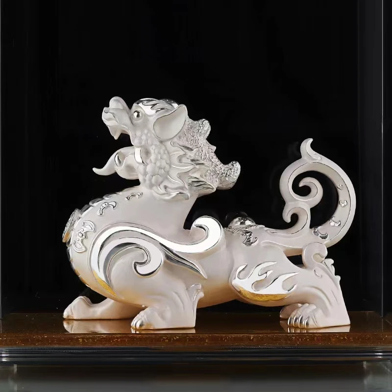 Sterling silver lucky Pixiu ornament foot silver home office decoration crafts