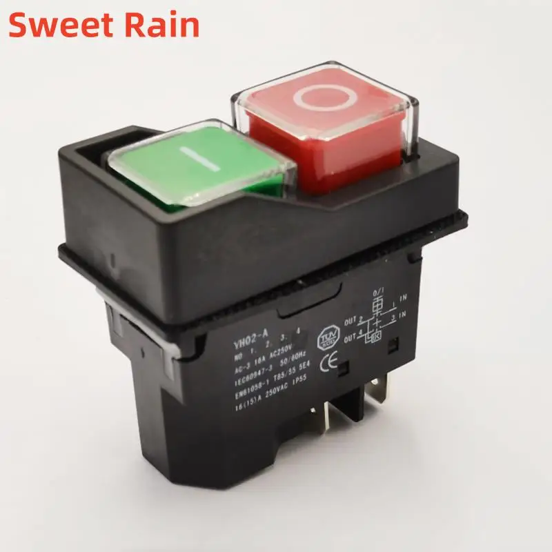 YH02-A 4Pins/5Pins Electromagnetic Starter Push Button Switches 16A AC250V IP55 Waterproof Machine Garden Tool Can Replace KJD17