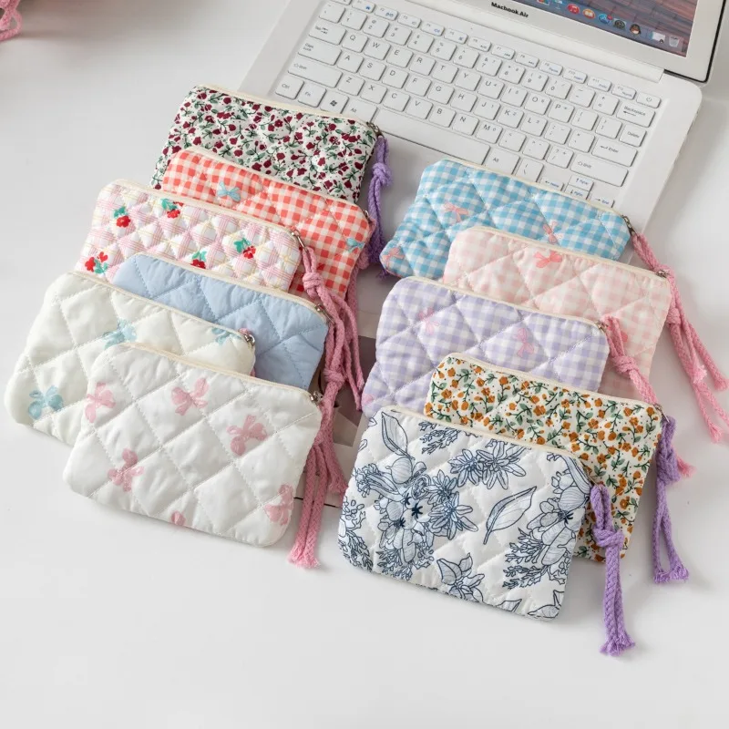 Cute Bow Cosmetic Bag Zipper Women's Cosmetic Bag Small Lipstick Storage Makeup Case Travelling Card Bags for Ladies Case