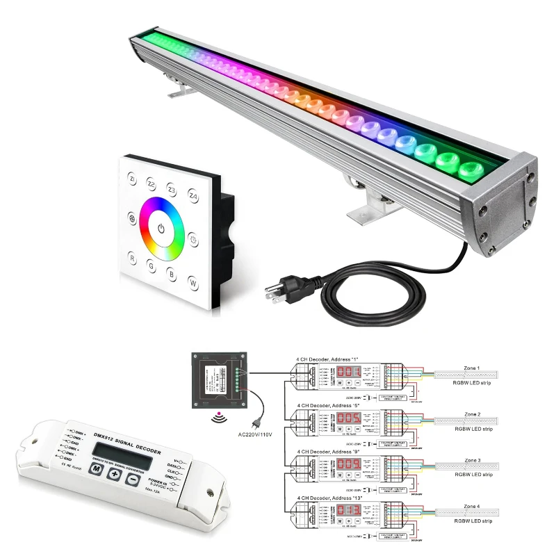 

Panel controller Can Control DMX512+2.4G DC5V-DC24V LED Wall Wsher Lights RGB Color Changing Dimmable LED Linear Lights Bar