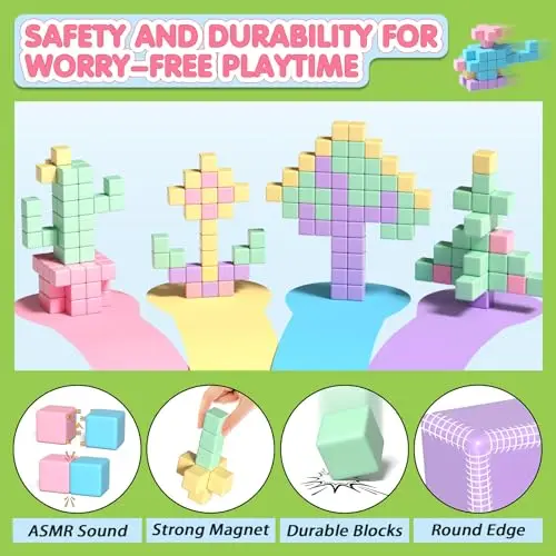 Décennie s de construction magnétiques pour tout-petits, jouets pour filles, blocs de construction magnétiques, mentaires oriel STEM, jouets d'extérieur pour garçons et filles de 4 à 6 ans, 45 pièces