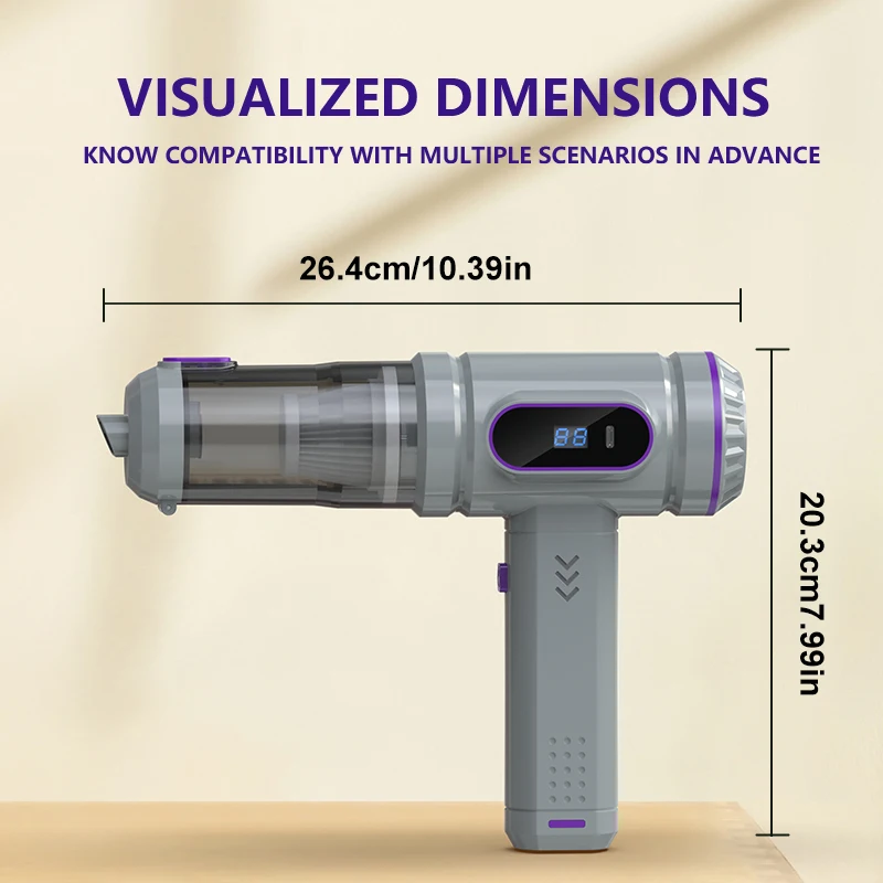 Wireless Handheld Car Vacuum Cleaner, Ergonomic Handheld Design Mini Cordless Vacuum, Strong Suction Blow & Suction 2 In 1 Car Home Dual Purpose Vacuum with LED Light, Rechargeable Compact Vacuum for Car Sofa Keyboard Pet Hair Corner Dust Deep Cleaning
