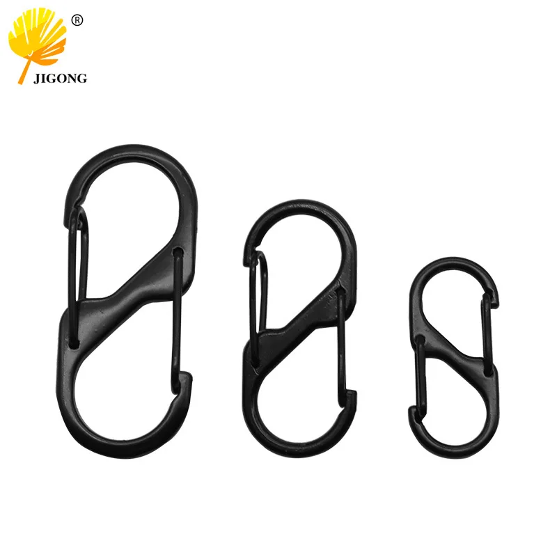 Zinc alloy black S hook mountaineering buckle, anti-lost keychain pendant quick buckle, luggage hardware accessories easy-to-pul