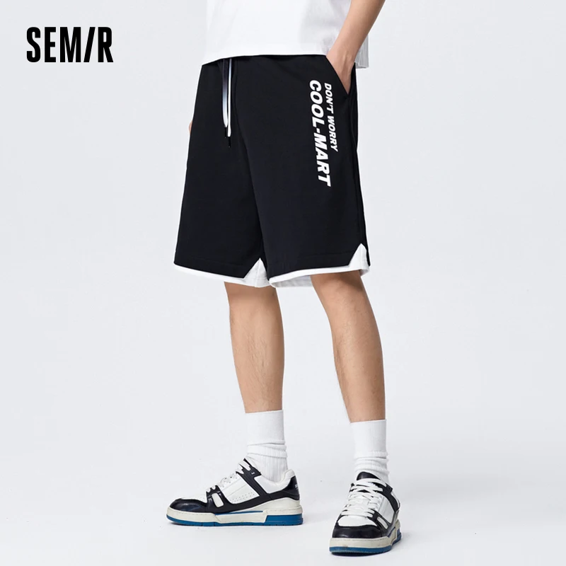 Semir Men Casual Shorts Oversize Straight-Leg Five Shorts Trendy Printed Sports Pants Knitted Jogging Pants