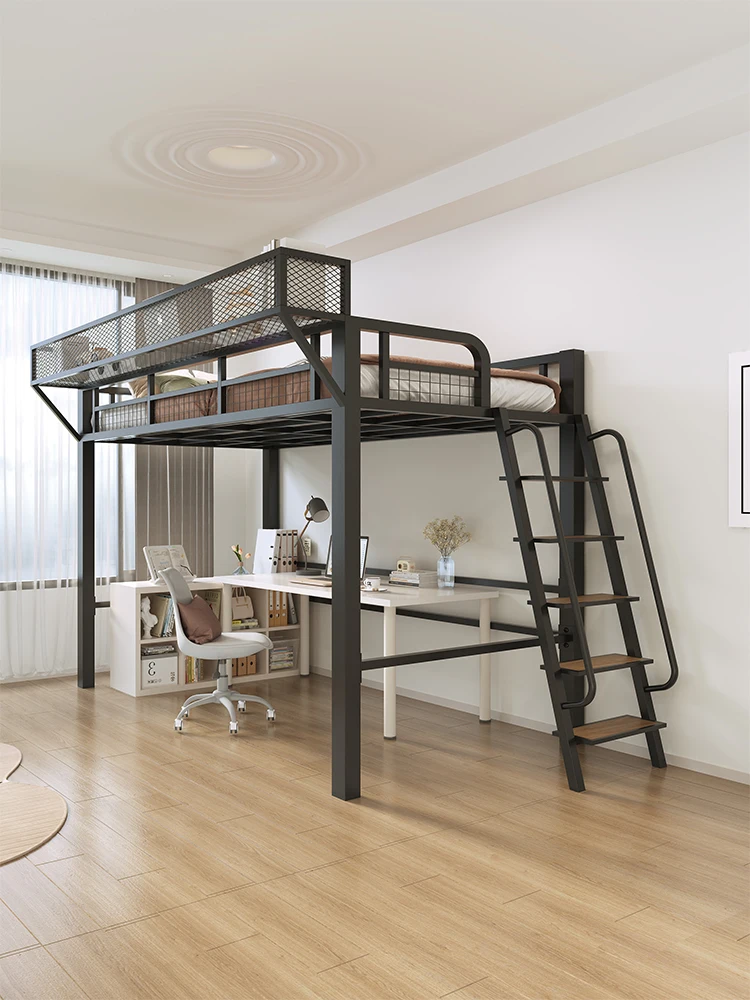 ملاءة سرير مرتفعة من الحديد المطاوع، سرير مزدوج المستوى العلوي، سرير موفر للمساحة، طاولة سفلية