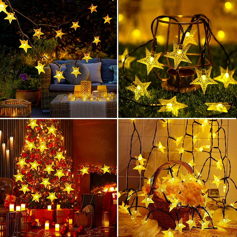 Solar Star String Lights Outdoor Waterproof LED Solar Powered Lights For Patio Garden Yard Porch Wedding Decor