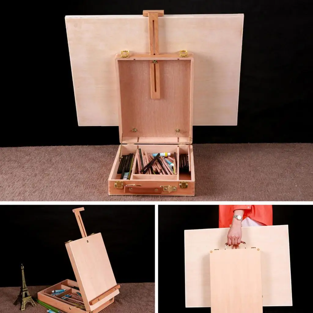 

Wooden Art Easel Box Desktop Easel for Drawing for Beginner Art Supplies