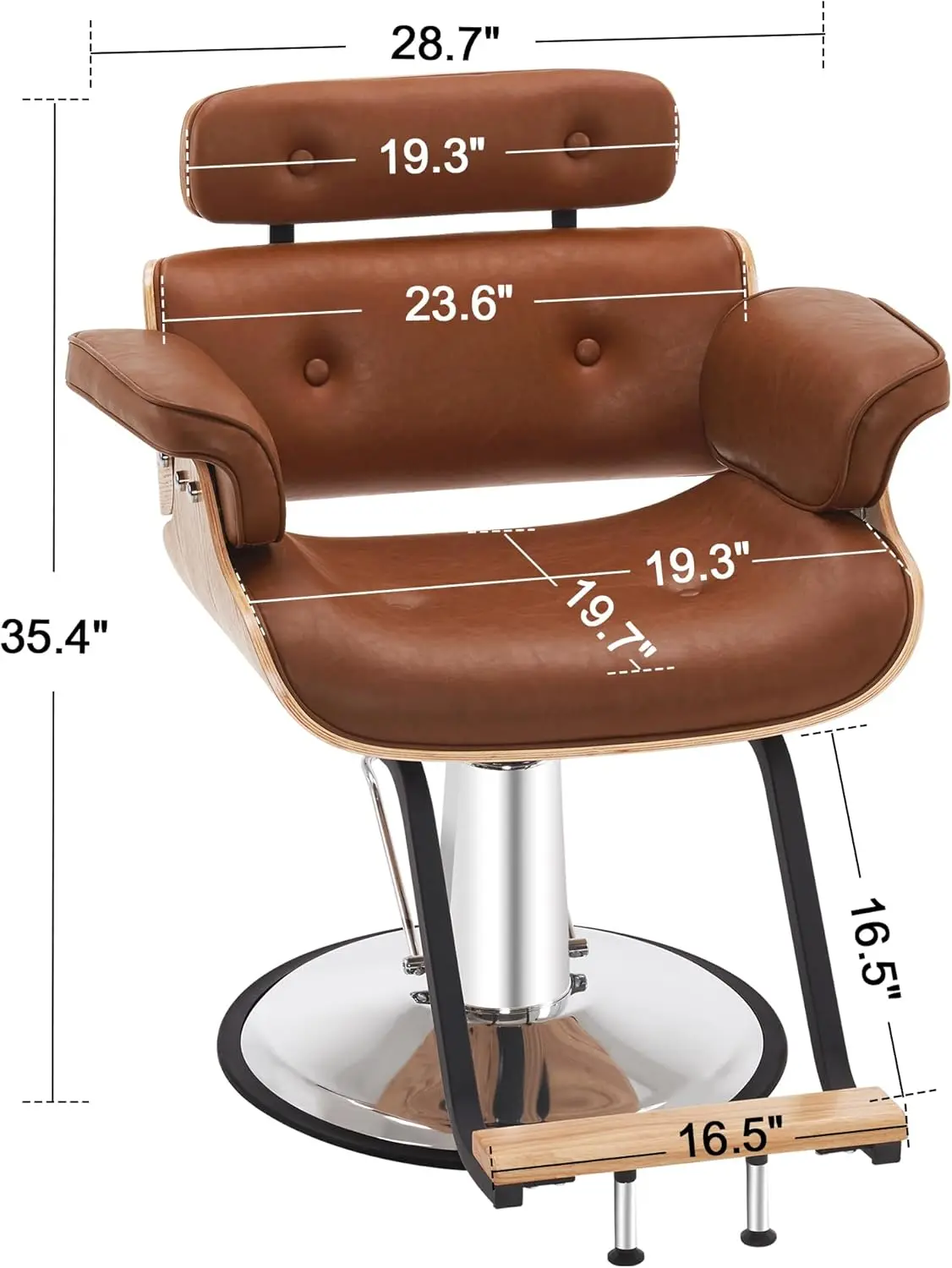 BarberPub Bend Wooden Salon Chair Hydraulic Chair Hair Cutting Beauty Spa Styling Equipment 8261(Brown)