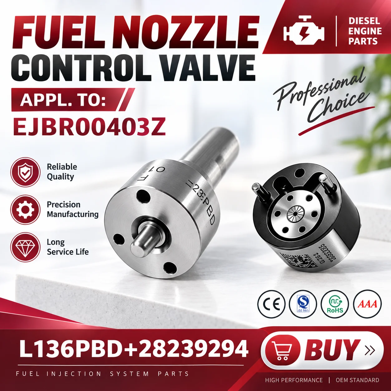 L136PBD Common Rail Injector Nozzle 28239294 Control Valve Combination For EJBR00403Z Euro 3 Diesel Fuel System.LI2830