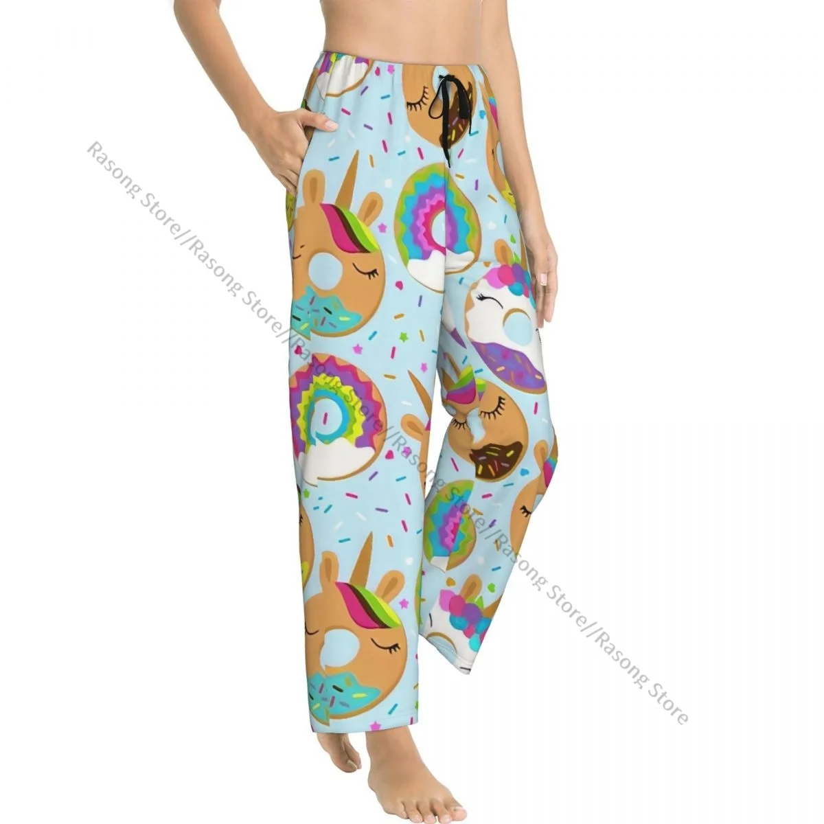 Women Flannel Lounge Pants Soft Unicorn Themed Donuts Pajama Pants Winter Sleepwear