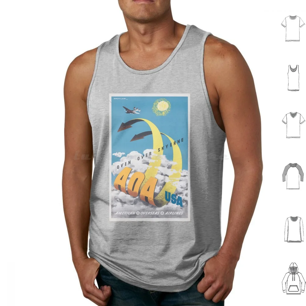 

American Overseas : Vintage Aviation Poster Celebrating Transatlantic Travel Tank Tops Print Cotton American Overseas