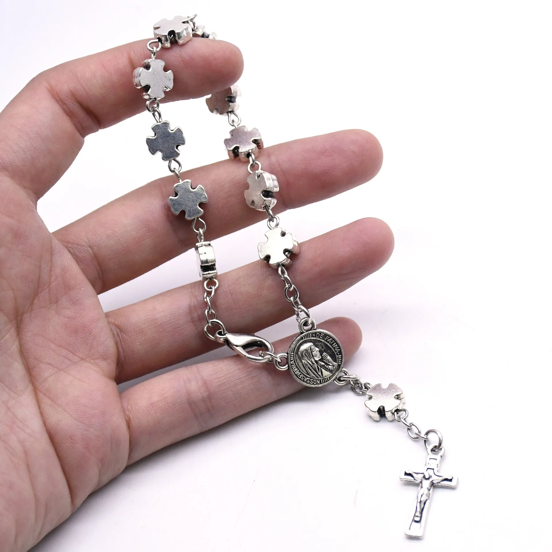 Classic Silver Plated Cross Pendant Rosary Bracelets For Men Women Christian Catholic Religious Belief Prayer Jewelry Gifts