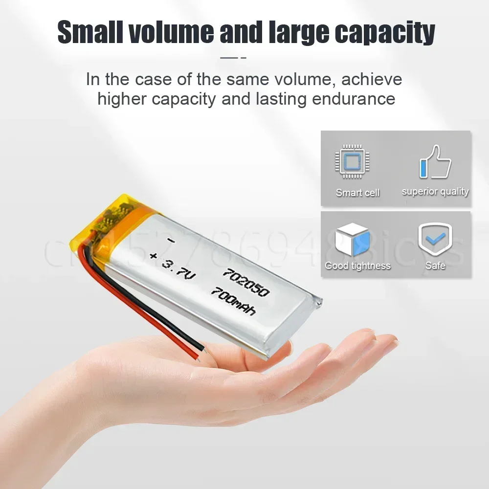 1-2PCS 702050 072050 700mAh 3.7V Lithium Polymer Rechargeable Battery For MP3 MP4 GPS Navigator Microphone Electric Tool E-book