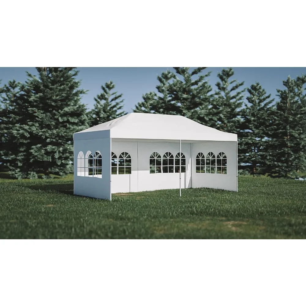 

Outdoor Pop Up Canopy Tent with Sidewall - Folding Commercial Gazebo Party Tent Blue Red White with Wheeled Carry Bag