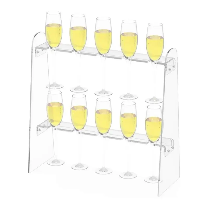 Champagne Flute Holder Clear Acrylic Champagne Stand With 2 Tiers Detachable Decorative Display Shelves 10 Slots Easy Assembly