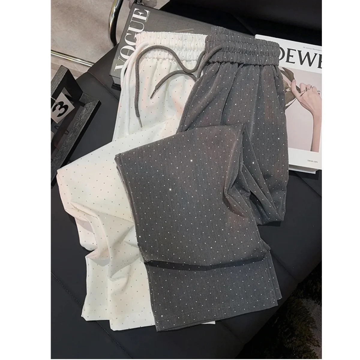 

2024 New Spring Summer Women Pants High End Beading Loose Straight Trousers Pantalones Mujer Korean Fashion Streetwear 3 colors