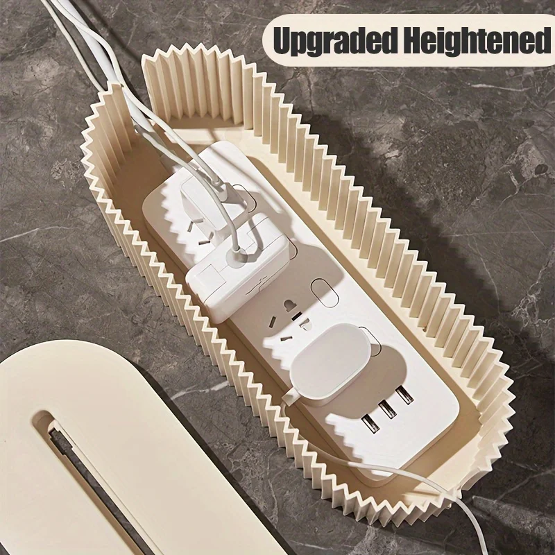 قطعة واحدة من صندوق إدارة الكابلات الكبير، شريط طاقة سهل التركيب، منظم الشاحن والمحول - مثالي لإخفاء الأسلاك في المنزل والمكتب