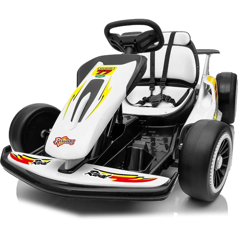 

24V Electric Go Kart for Ages 6-12 with EVA Tires White 400W Motor Max Speed 8.1 MPH High/Low Speed Settings Music USB Fast Dri