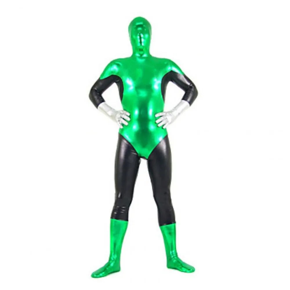 

Shiny Metallic Cosplay jumpsuit green&black spandex Catsuit for party club Stage costume funy dress