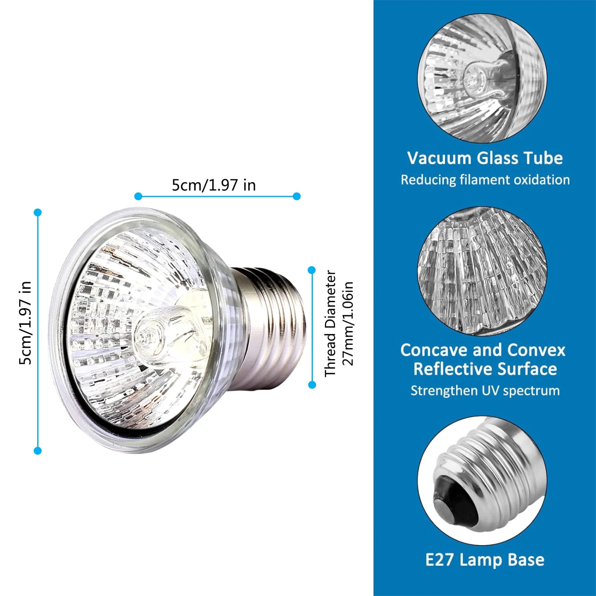25W 50W UVA+UVB Reptile Heat Lamp Bulb Ceramic Heating Light for Turtle Lizard Snake Full Spectrum Basking Spot Pet Terrarium
