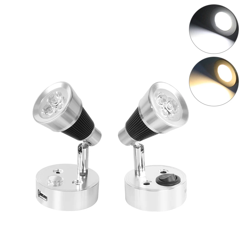 ضوء 12 فولت صمام ثنائي باعث للضوء القراءة RV عكس الضوء القراءة الخفيفة مع شاحن USB للإضاءة الداخلية مقطورة معدات التخييم البحرية