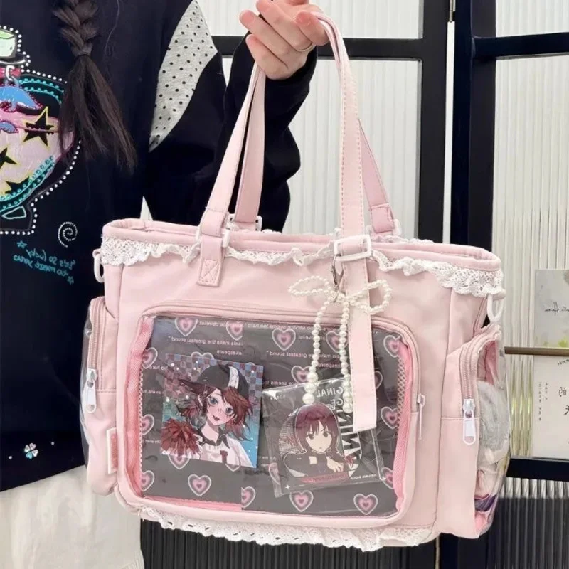 Anime Itabag Kawaii Lace Trim With Clear Front Y2K Japanese Style Soft Girl Crossbody Tote For Student Otaku Badge Display New