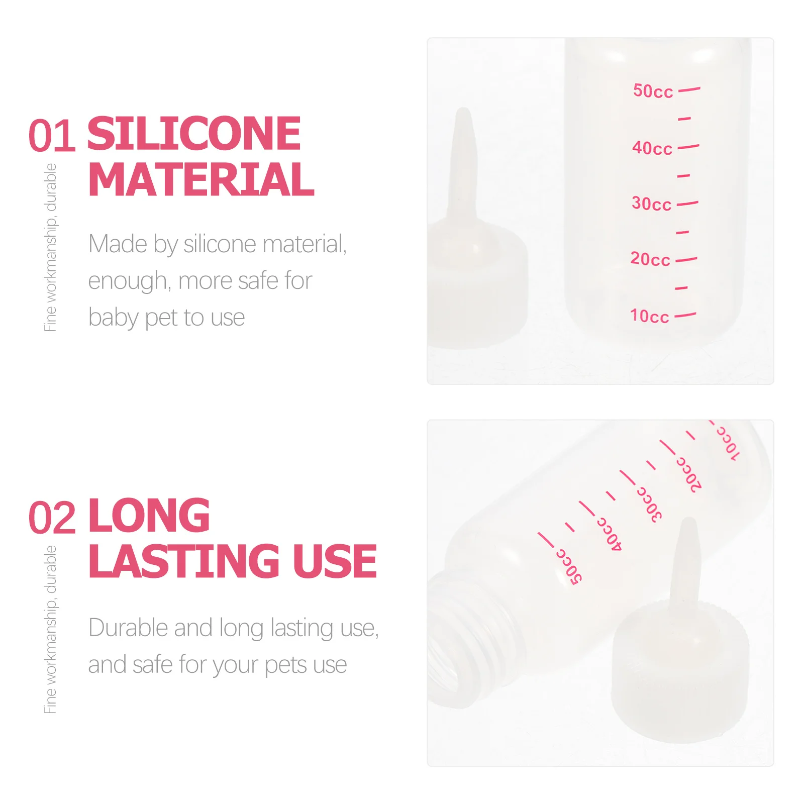 

5Pcs 50ml Pet Nursing Bottle Feeding Bottle Milk Feeder Pointed Head Portable Safe Silicone Scale Label Design