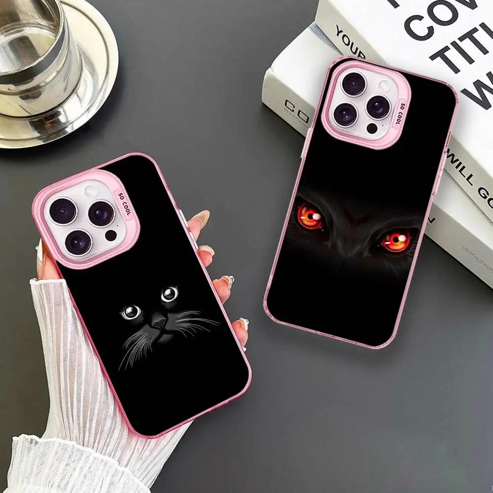 

Black Cat Big Eyes Phone Case For iPhone 16,15,14,13,12,11,Mini,Pro,MAX Pink Matte Shockproof Cover