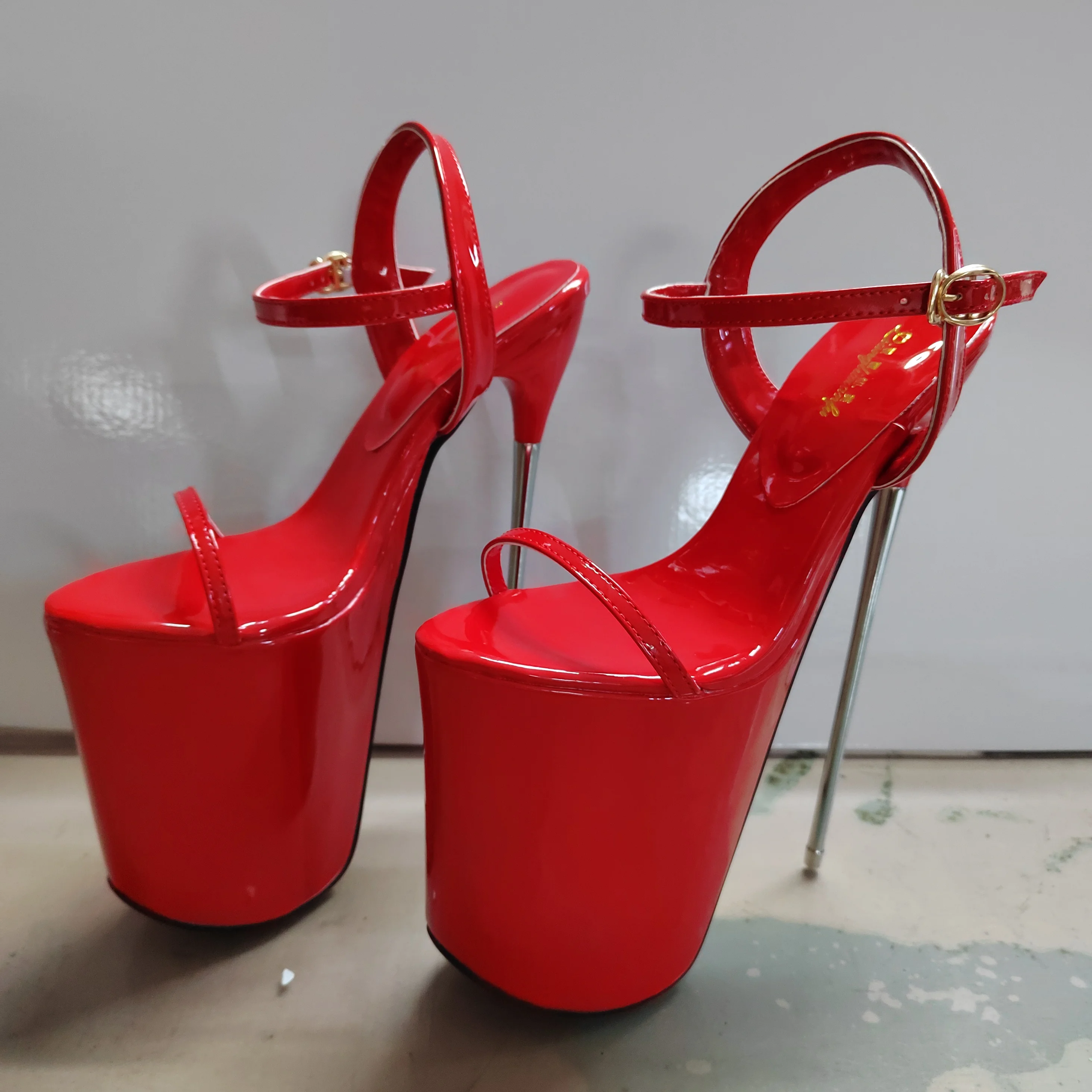 Summer 19cm Metal Thin High Heels Sandals Female Platform Women\'s Shoes Narrow Band Steel Pipe Dance Buckle SM Stripper Pumps