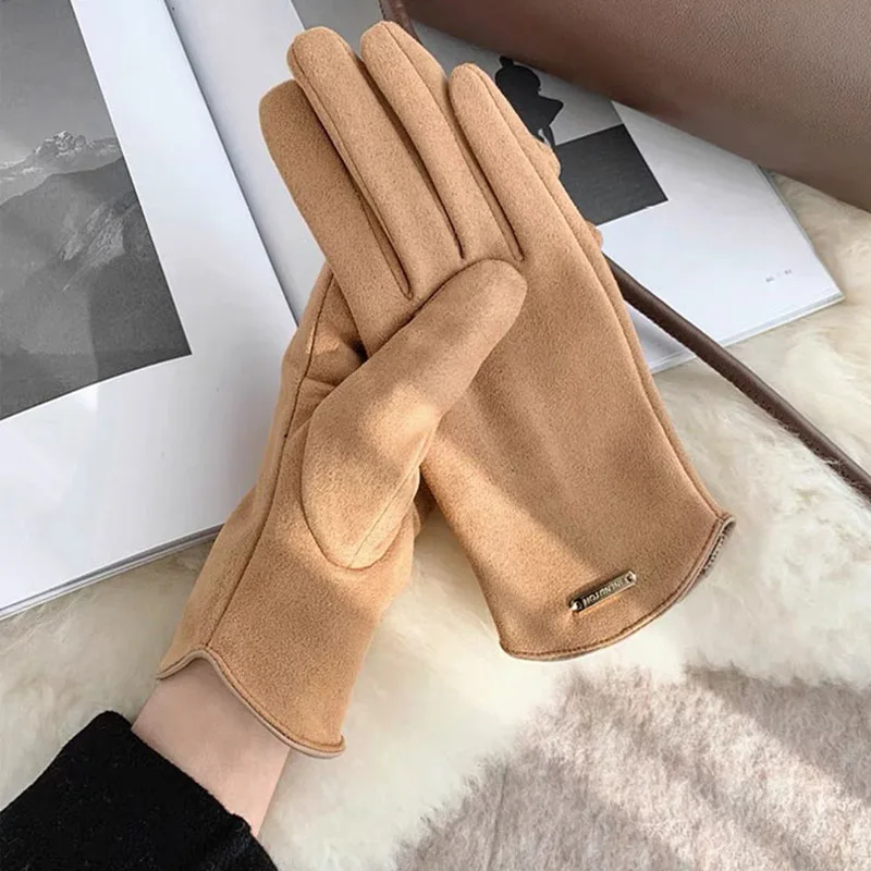 Fashion Women Gloves Elegant Autumn Winter Warm Thin Cashmere Touch Screen Keep Warm Windproof Driving Ladies Suede Gloves