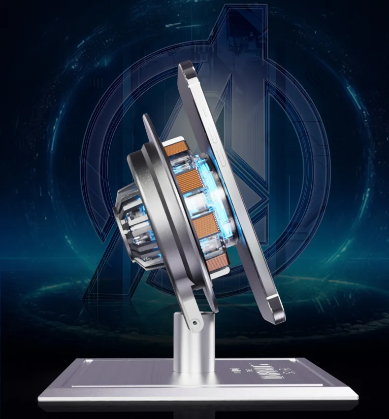 Iron Man Arc Reactor Wireless Charger Tony Stark Heart Reactor Lamp 15W Fast Wireless Charging Stand LED Light Collectible Gift