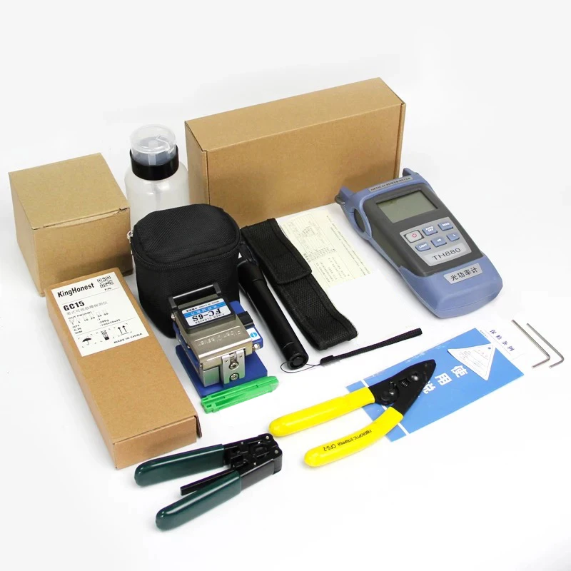 FTTH Fiber Optic Tool Kit 12pcs/set FC-6S SKL-8A SKL-6C CT-30 Cleaver -70~+3dBm Power Meter 5km Laser pointe 16 12 Scale Blade