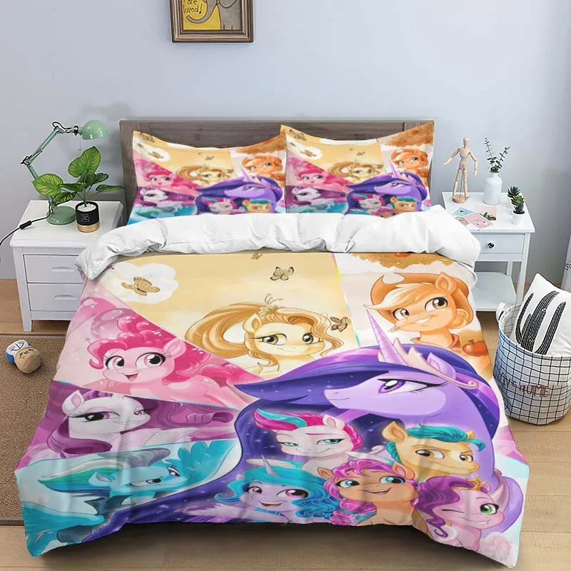 Imagem -02 - Impresso my Little Pony Bedding Conjunto para Crianças Capa de Edredão Desenhos Animados Bonitos Quarto Presente 3d