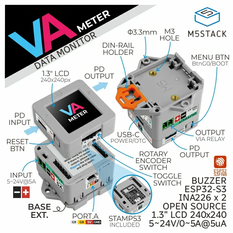 m5stack公式電圧・電流計（m5stamps3付き）