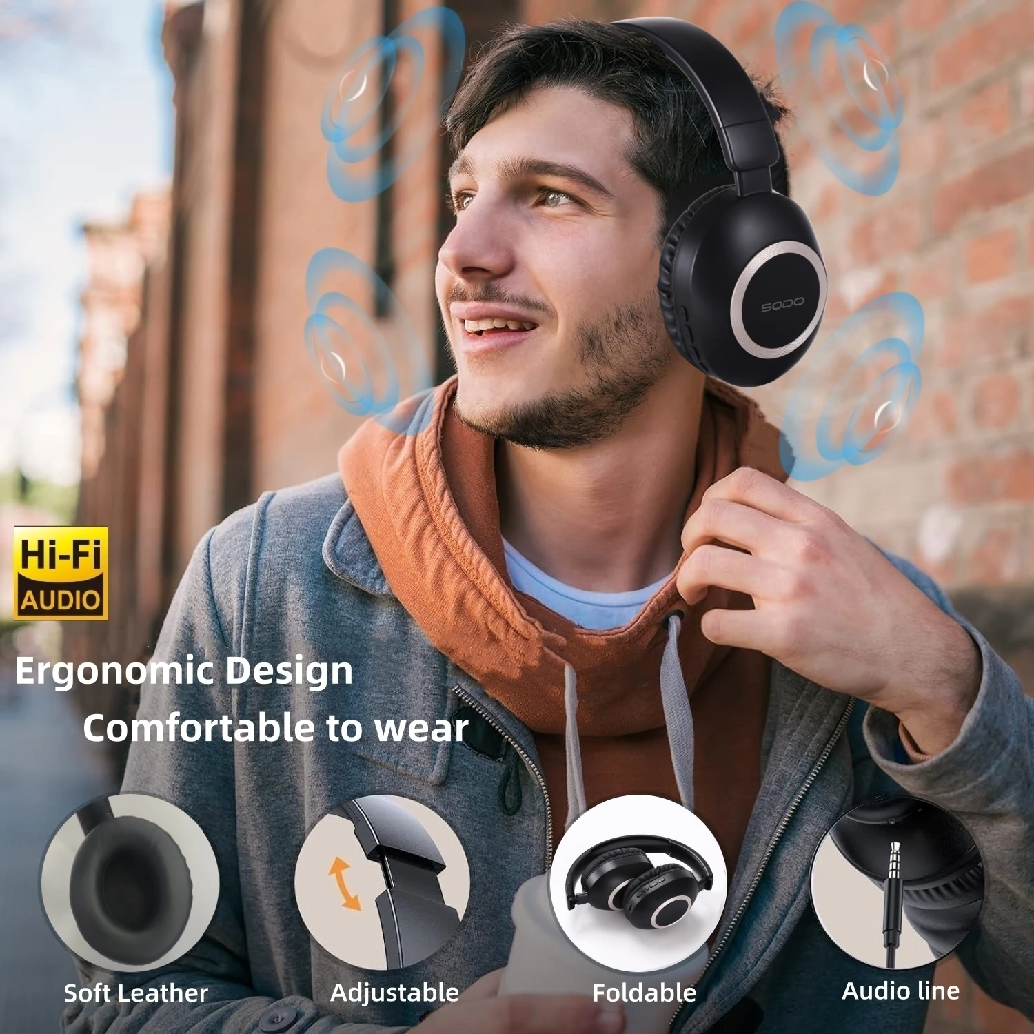 NEW SODO SD1104 Wireless Headphones Bluetooth Earphone 5.3 Foldable Headset Stereo Over Ear Headphone Gaming Bluetooth Earbuds