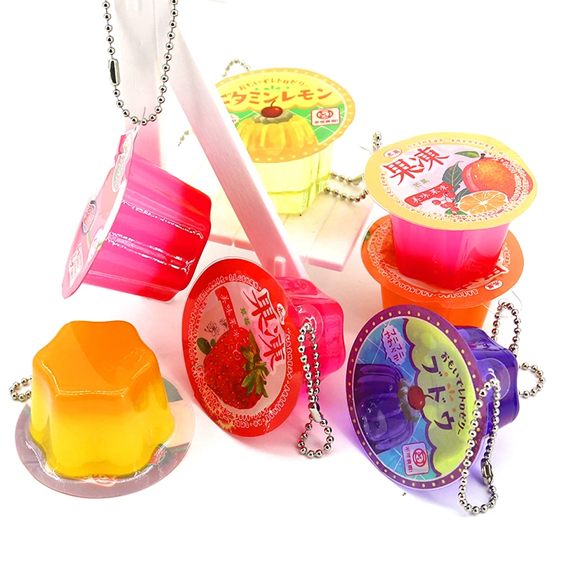 Random 1PCS Charm Summer Fruit Pudding Keychain Pendant Japanese Style Miniature Jelly Keyring Creative Cute Decorative Gift
