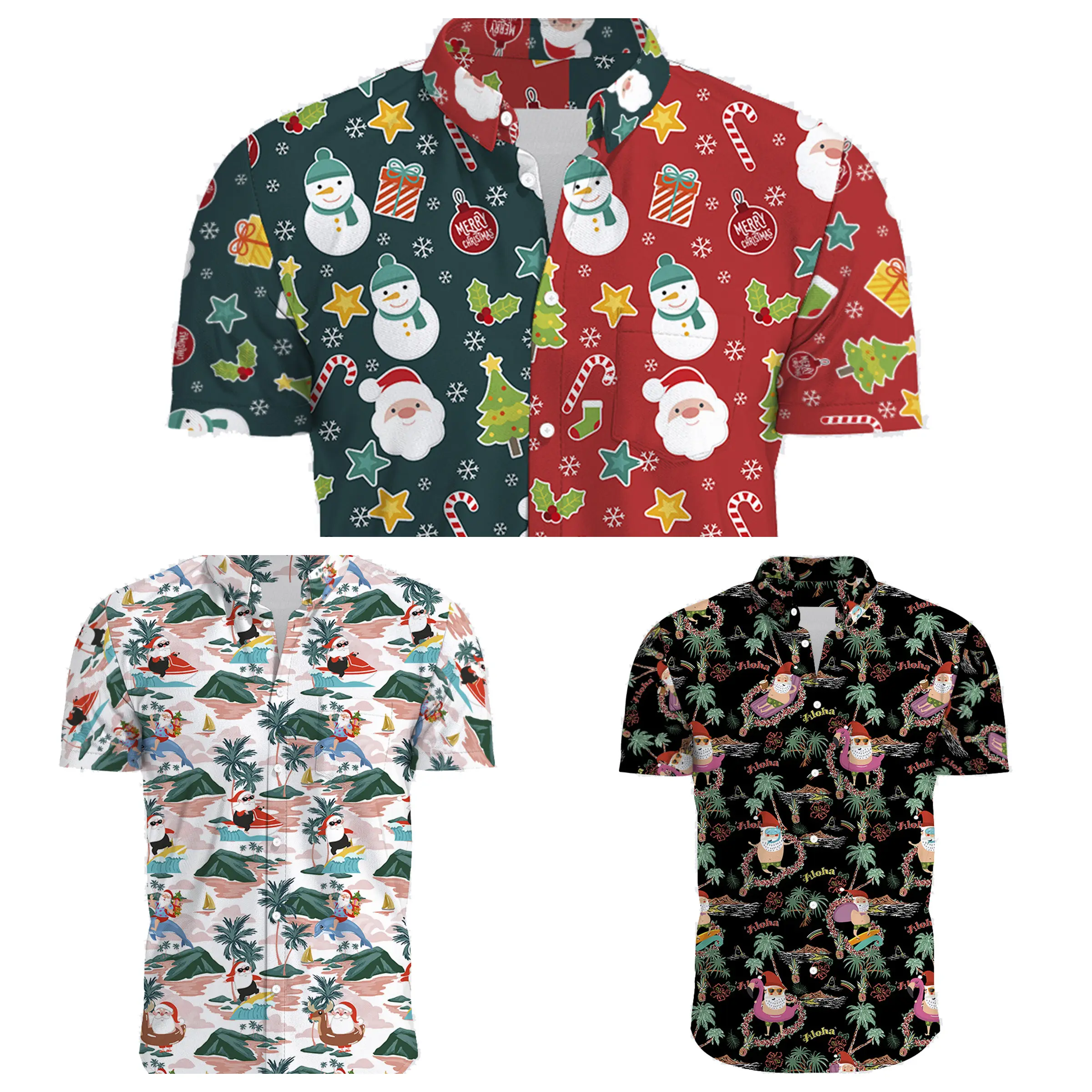 Christmas Carnival Hawaiian Shirts For Men Women Graphic Short Sleeve Hawaiian Shirt Santa Claus Beach Shirt Festival Camisas