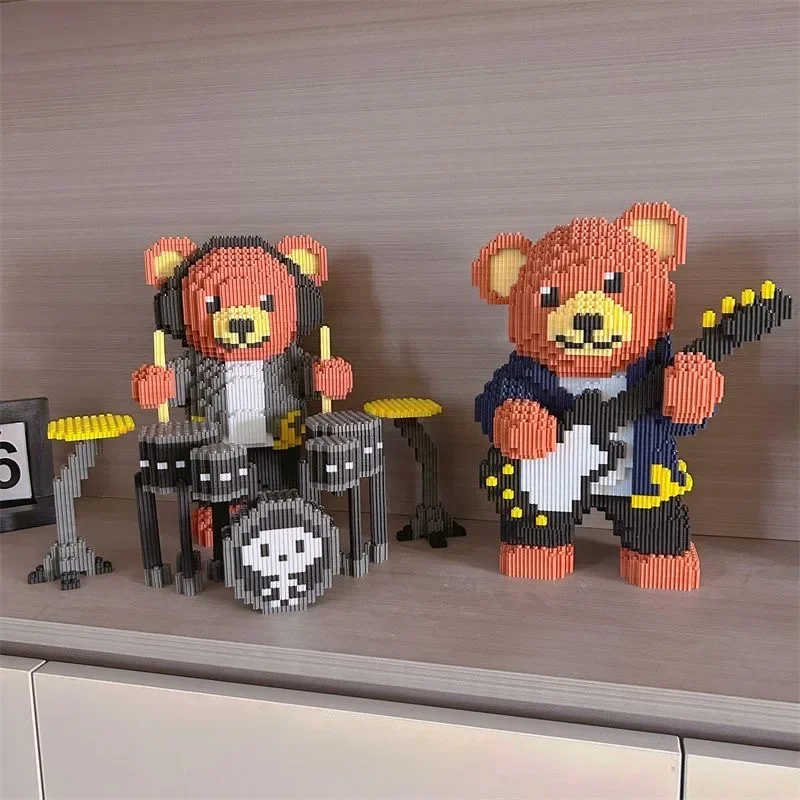 Conjunto de fiesta de banda de oso marrón, juguete de bloques de construcción para niños, montaje DIY, modelo 3D, regalo de Festival para niños y adultos